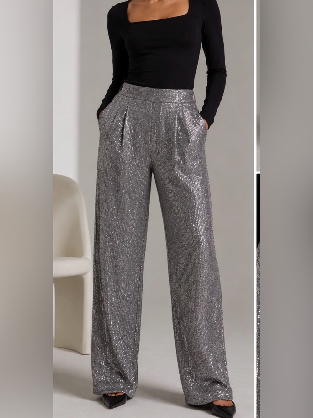 Sans Souci Silver Glitter Ribbed Pants